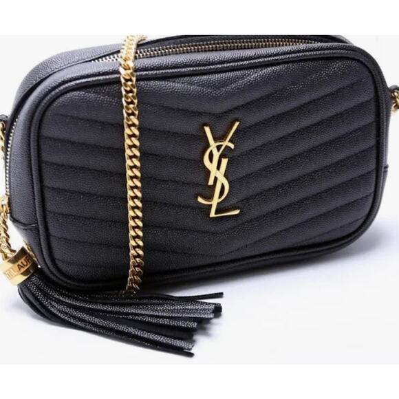 Saint Laurent Grain De Poudre Matelasse Monogram Mini Lou Camera Bag Black - Picture 1 of 12